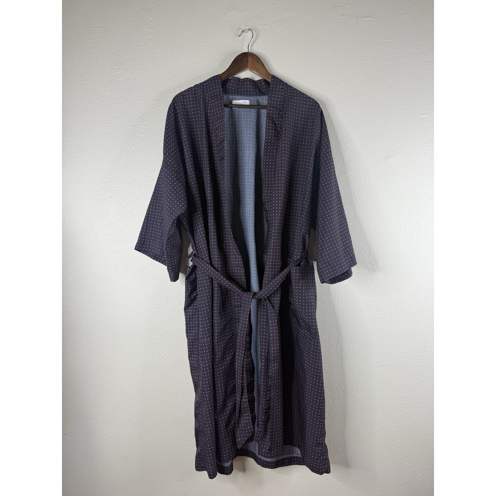 Christian Dior Monsieur Vintage Navy Blue Robe Red Paisley Dot One Size Men's